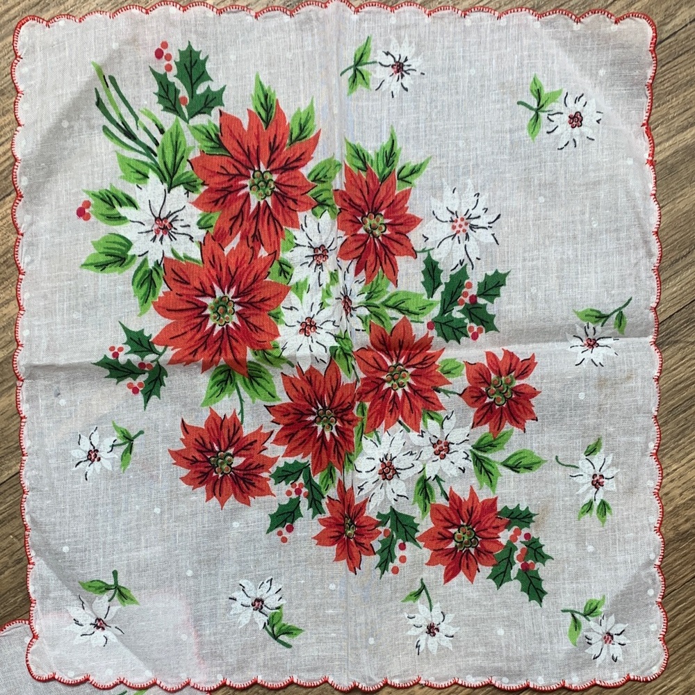 (4) Poinsettia Handkerchief Set